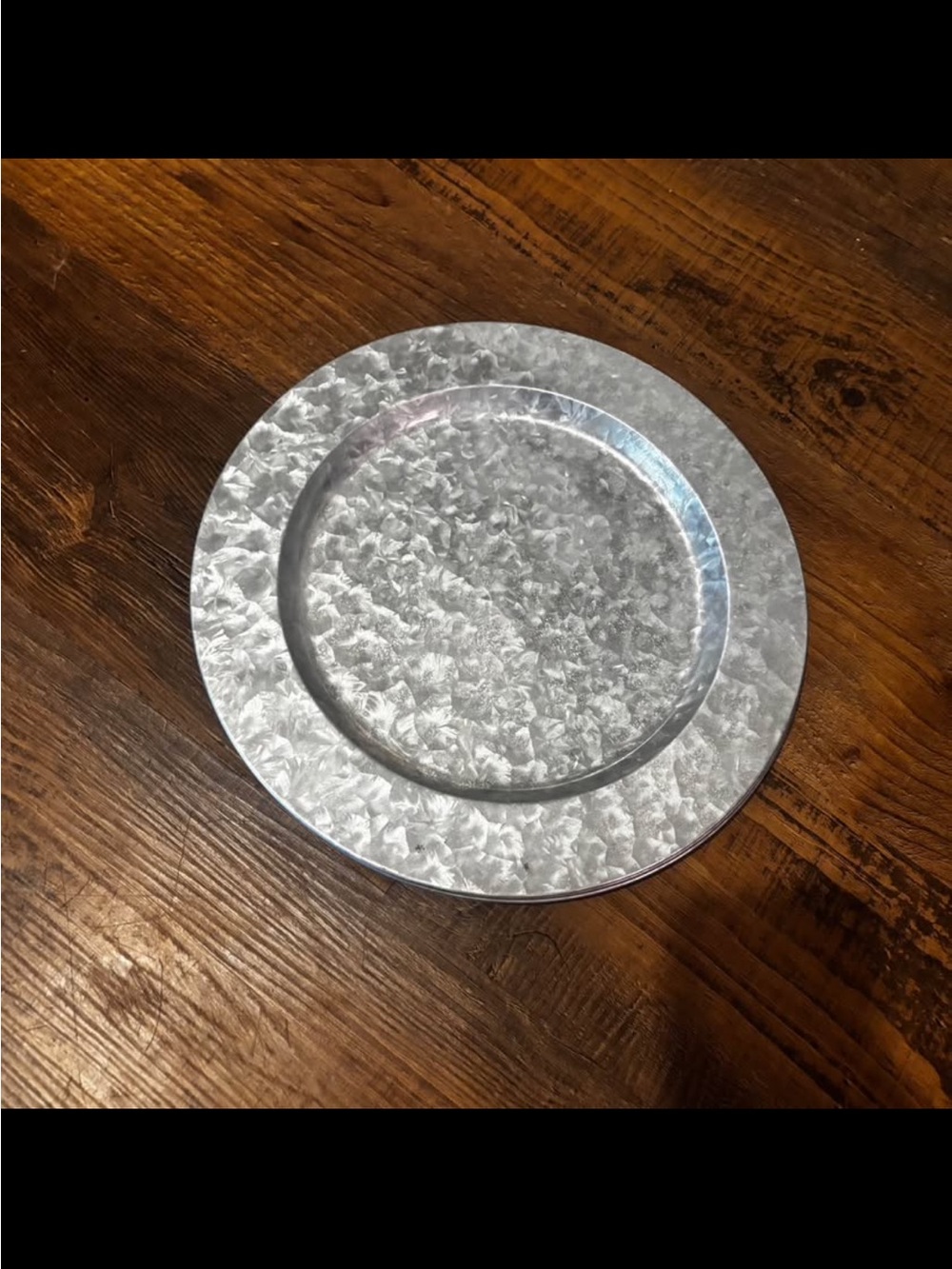 Galvanized Metal Charger Plate - Silver Rustic Dining Accent